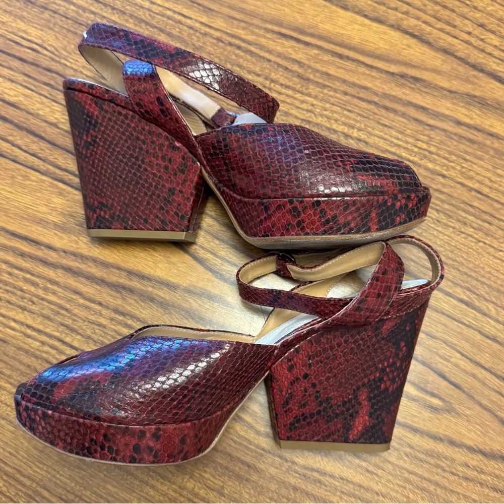 Maison Martin Margiela Burgundy Snake Embossed Wedge Heels